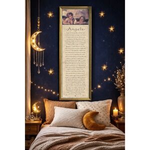 Vintage Gold Framed Raphael's Angels Cherub Prayer Celestial Whimsy Large 36"x12